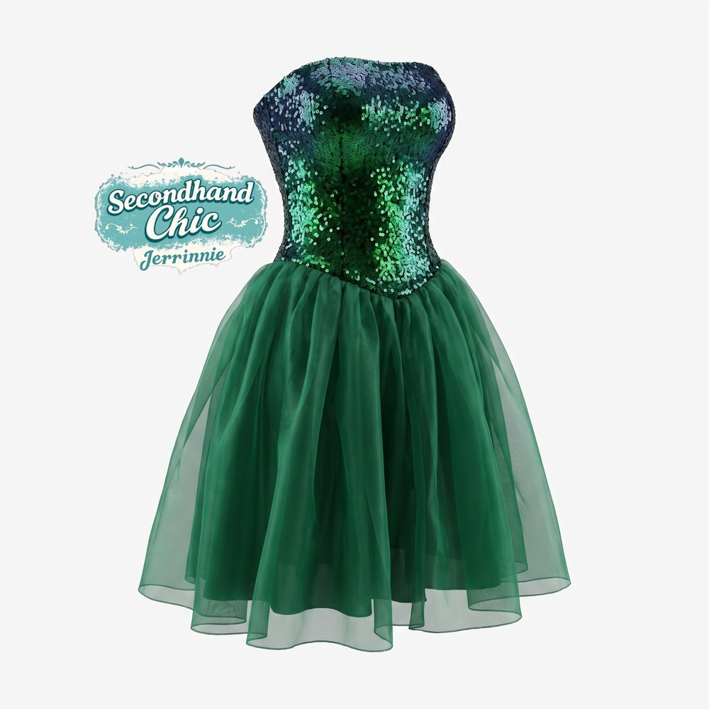 Funna Green Sequin‎ Mermaid Tulle Dress Strapless Sweetheart Party Formal Size L